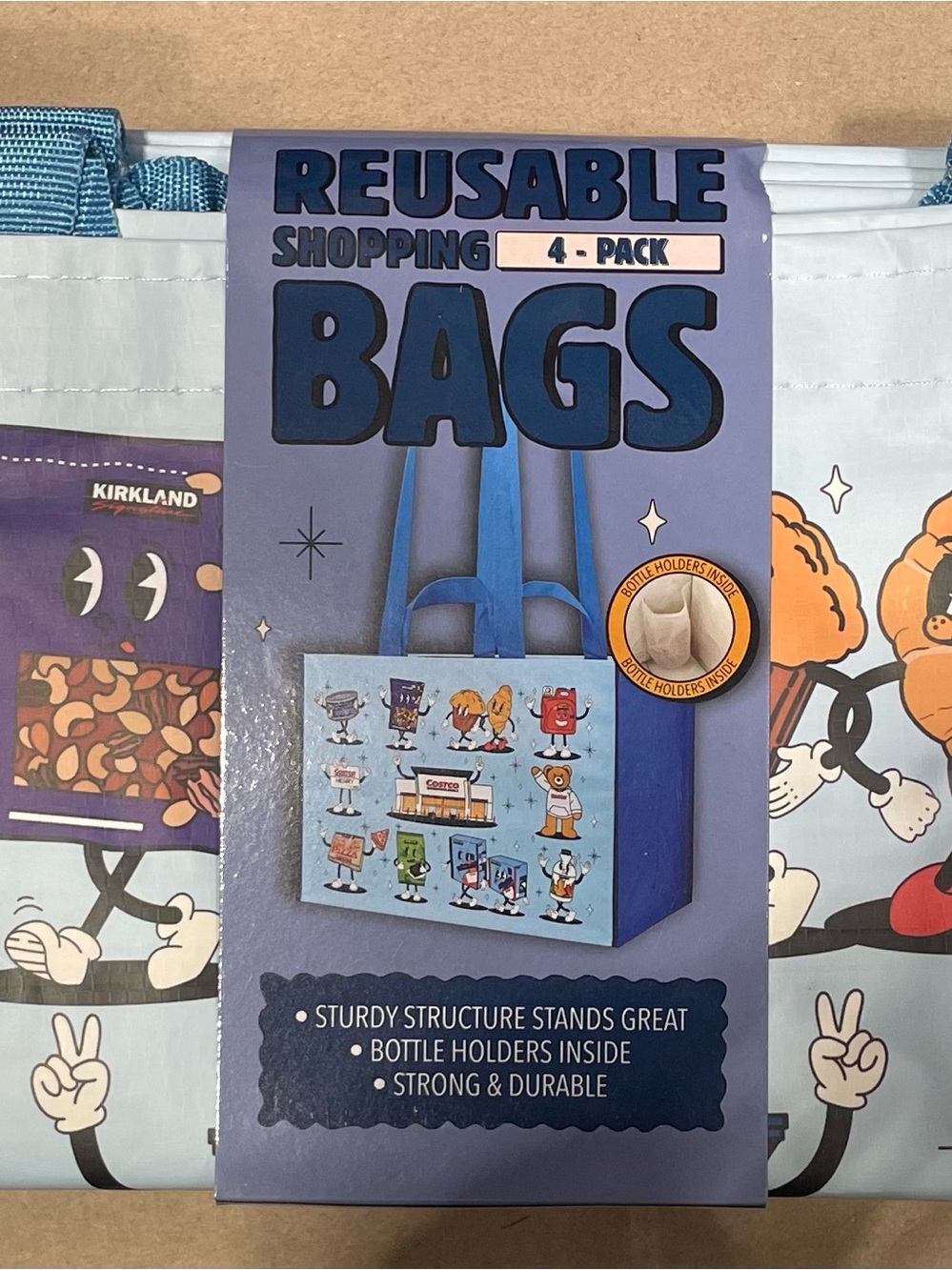 Kirkland Signature Light Blue Reusable Shopping Bags 4-Pack